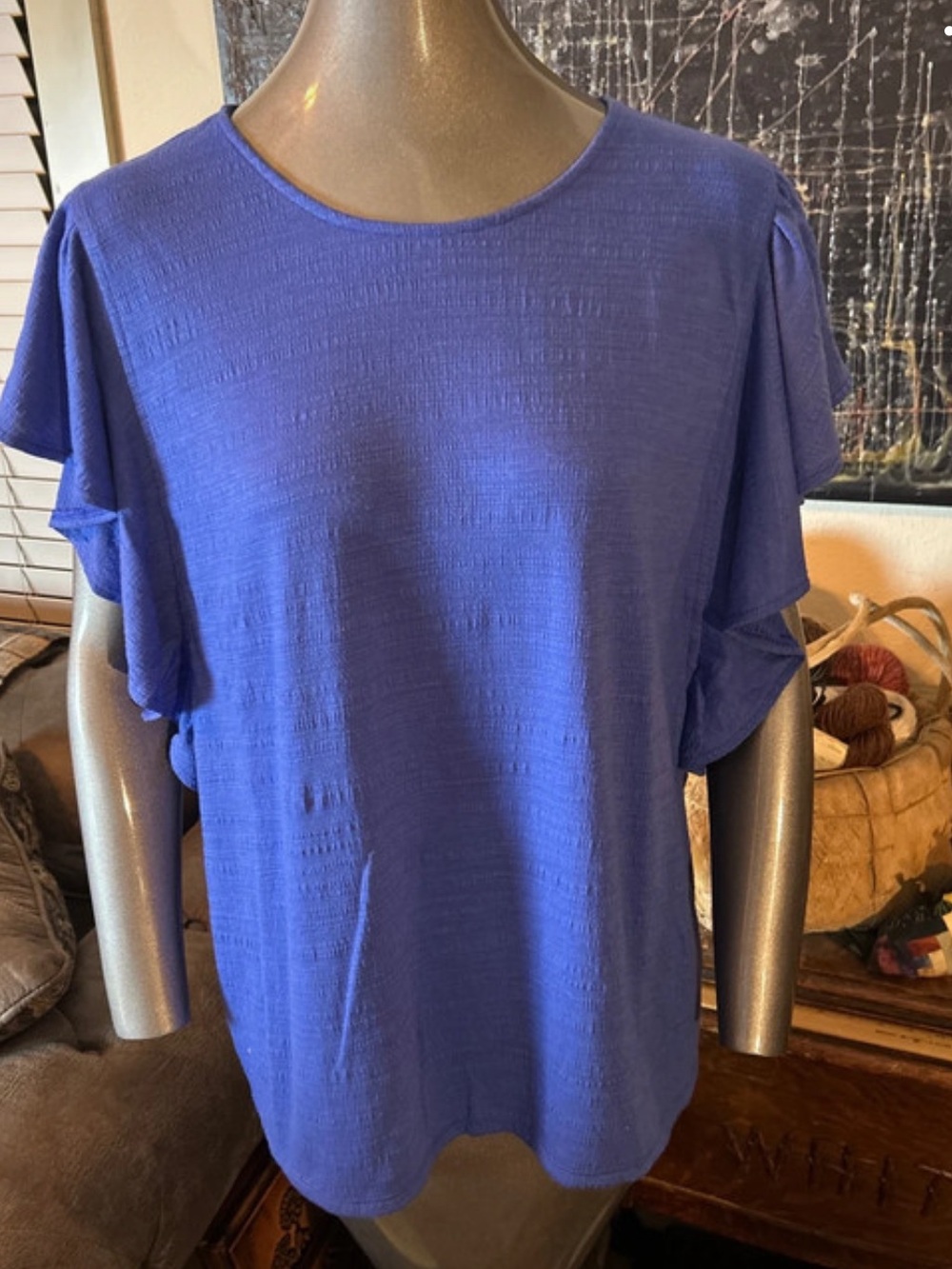 Nine West Flutter Sleeve Textured Tee Shirt